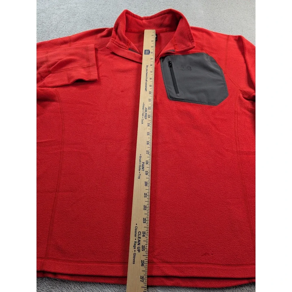 The North Face Mens Large Red Quarter Zip Fleece Pullover Grey Chest Pocket L